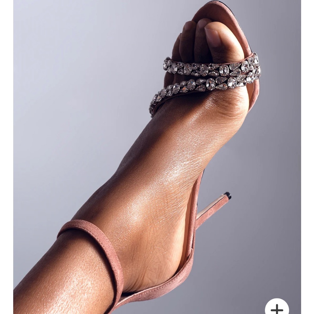 Aminah Abdul Jallil open toe mocha sandals with rhinestones